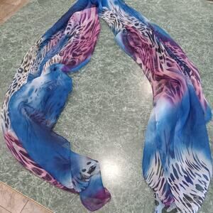 Sheer Purple Pink Blue Colorful Fun Abstract Animal Print Scarf